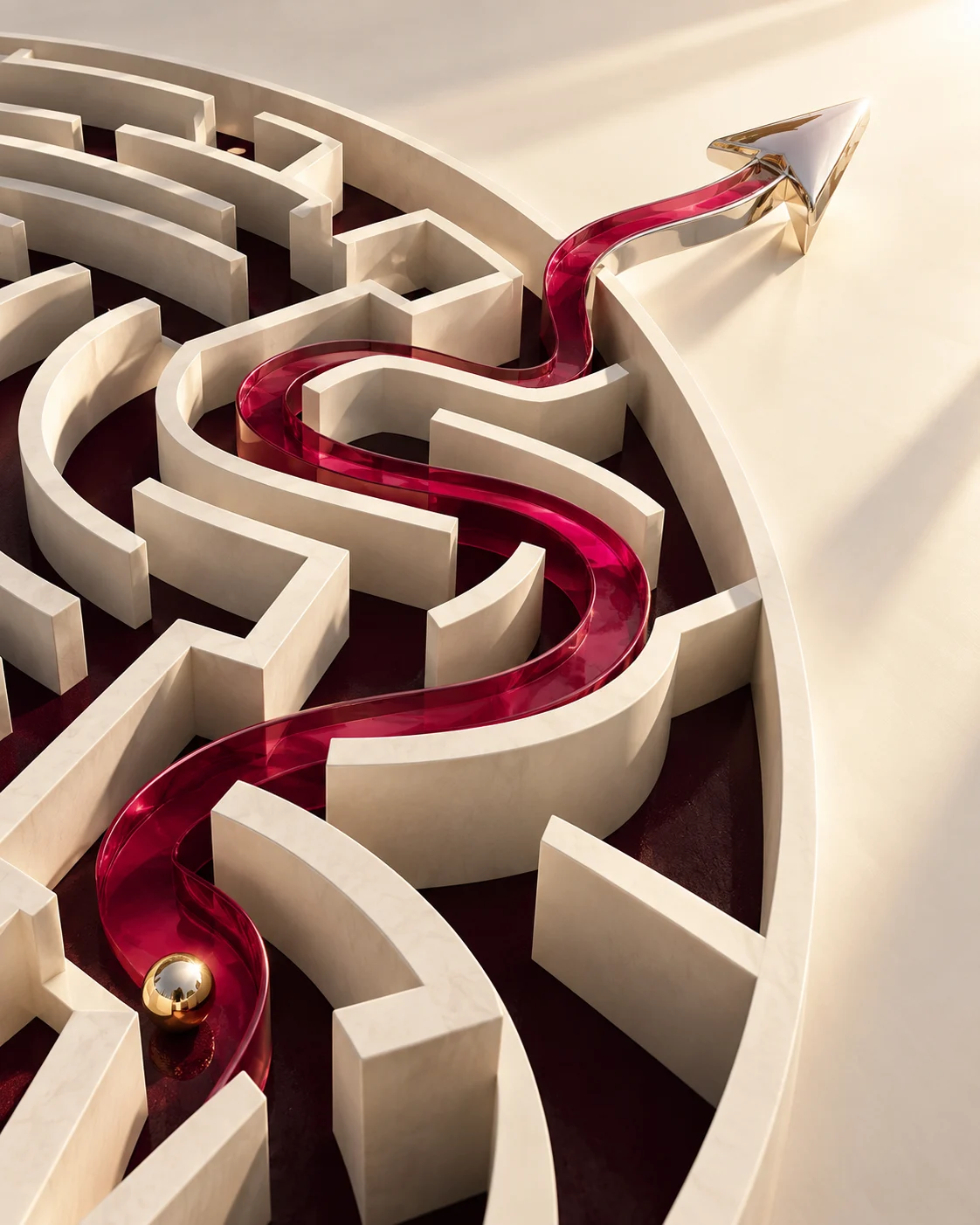 An ivory maze with a raspberry path